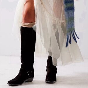 Free People Lockhart Tall Harness Boots Black Suede 37 / 6.5